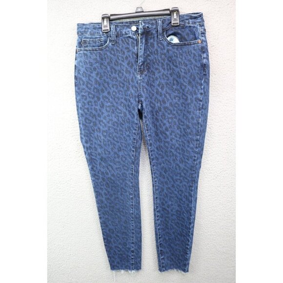 Blue Leopard Print Women Jeans - Picture 1 of 13
